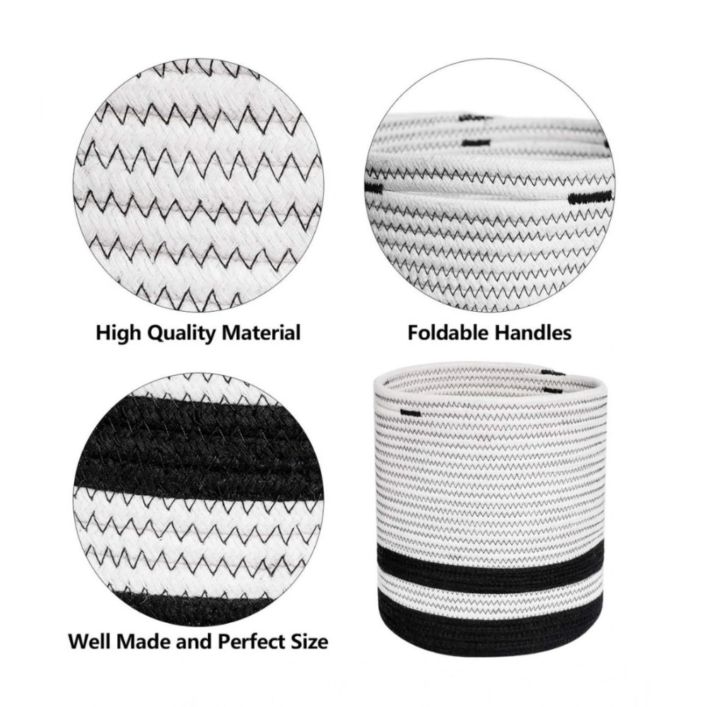 Amfyn Cotton Large Woven Storage Basket 10x10 Inch Pack of 1 (Black &amp; White)