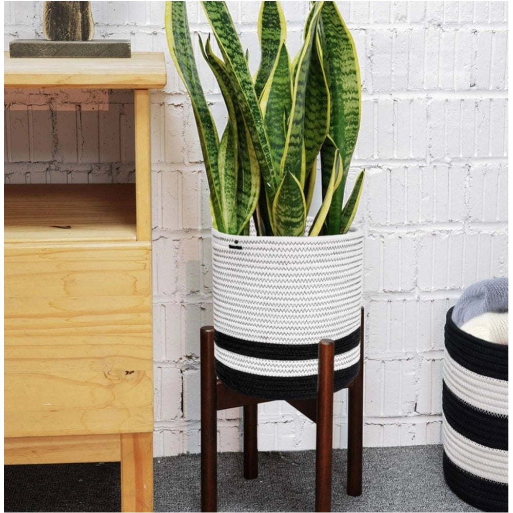 Amfyn Cotton Large Woven Storage Basket 10x10 Inch Pack of 1 (Black &amp; White)