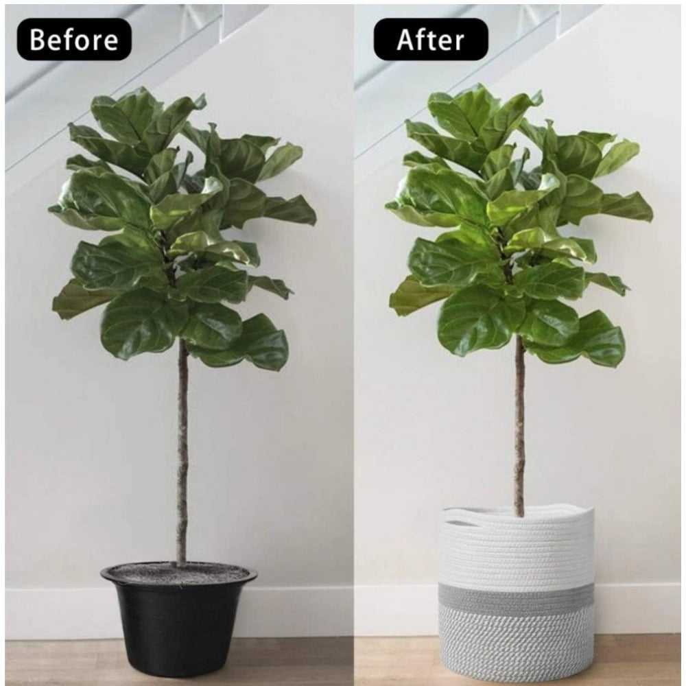 Amfyn Cotton Large Woven Storage Basket 11x11 Inch Pack of 1 (Grey White)