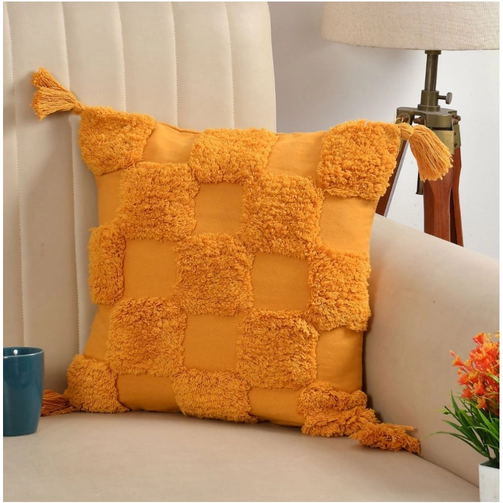 Amfyn Cotton Tufted Cushion Pillow Cover 16x16 Inch Pack of 2 (Yellow)