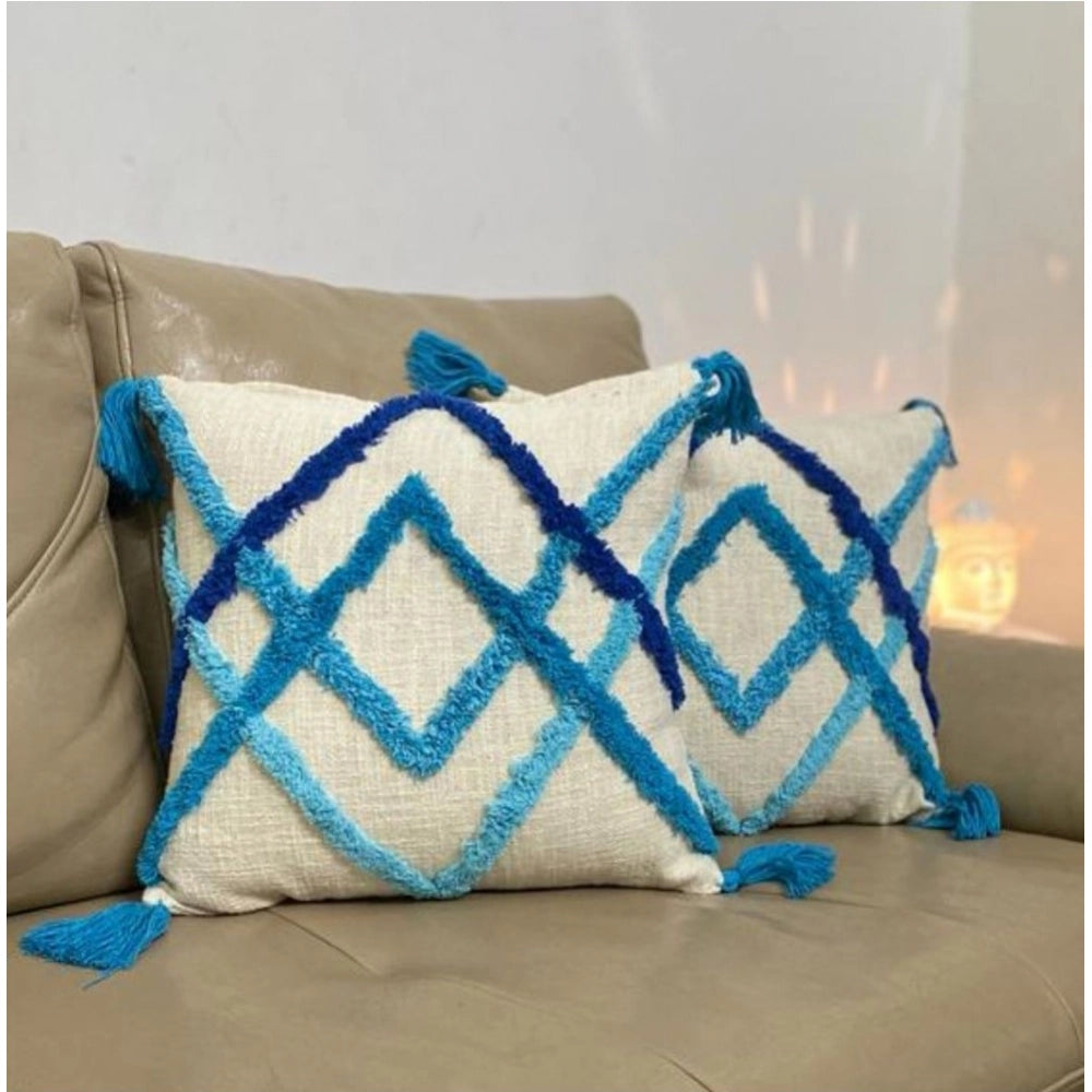 Amfyn Cotton Tufted Cushion Pillow Cover 16x16 Inch Pack of 2 (Slug Double)