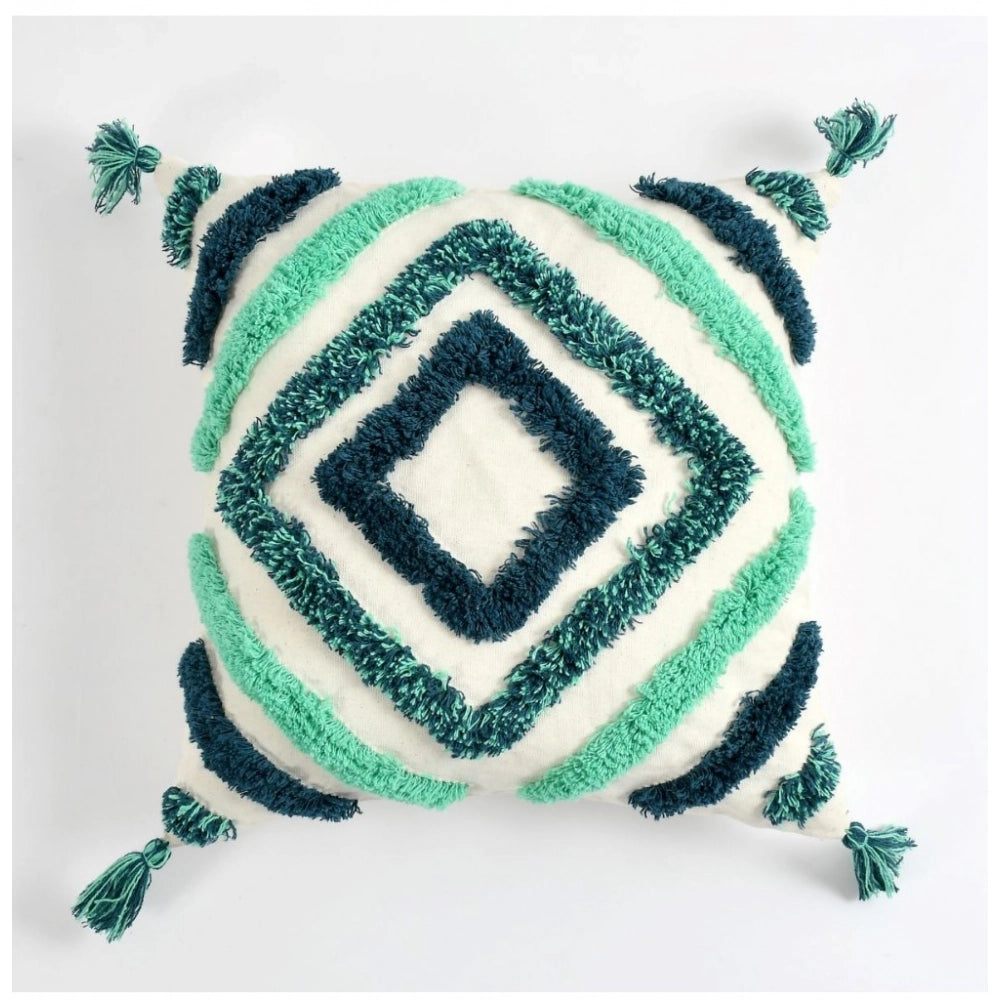 Amfyn Cotton Tufted Cushion Pillow Cover 16x16 Inch Pack of 2 (Green)