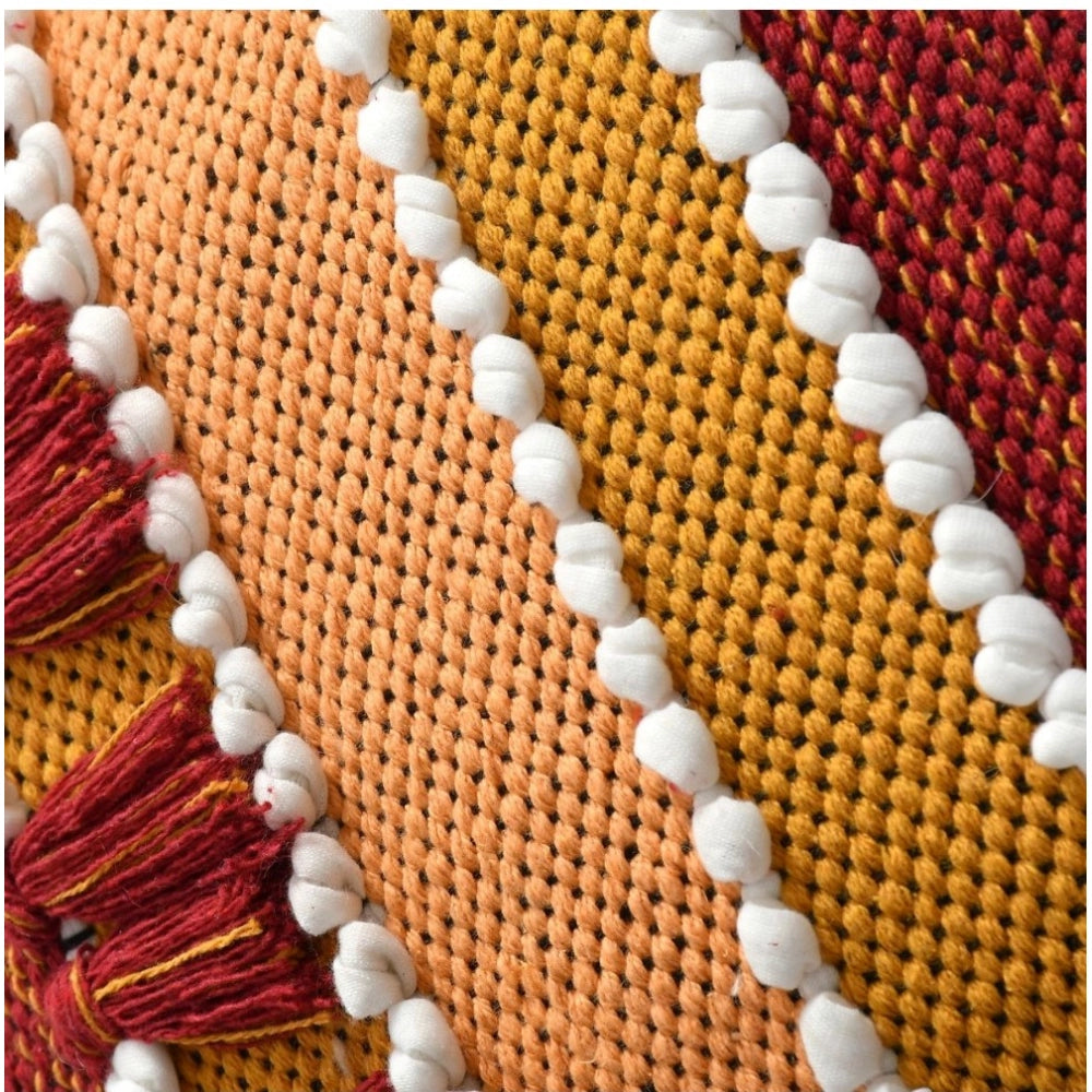 Amfyn Cotton Handcrafted Pit Loom Cushion Cover 16x16 Inch Pack of 2 (Orange)