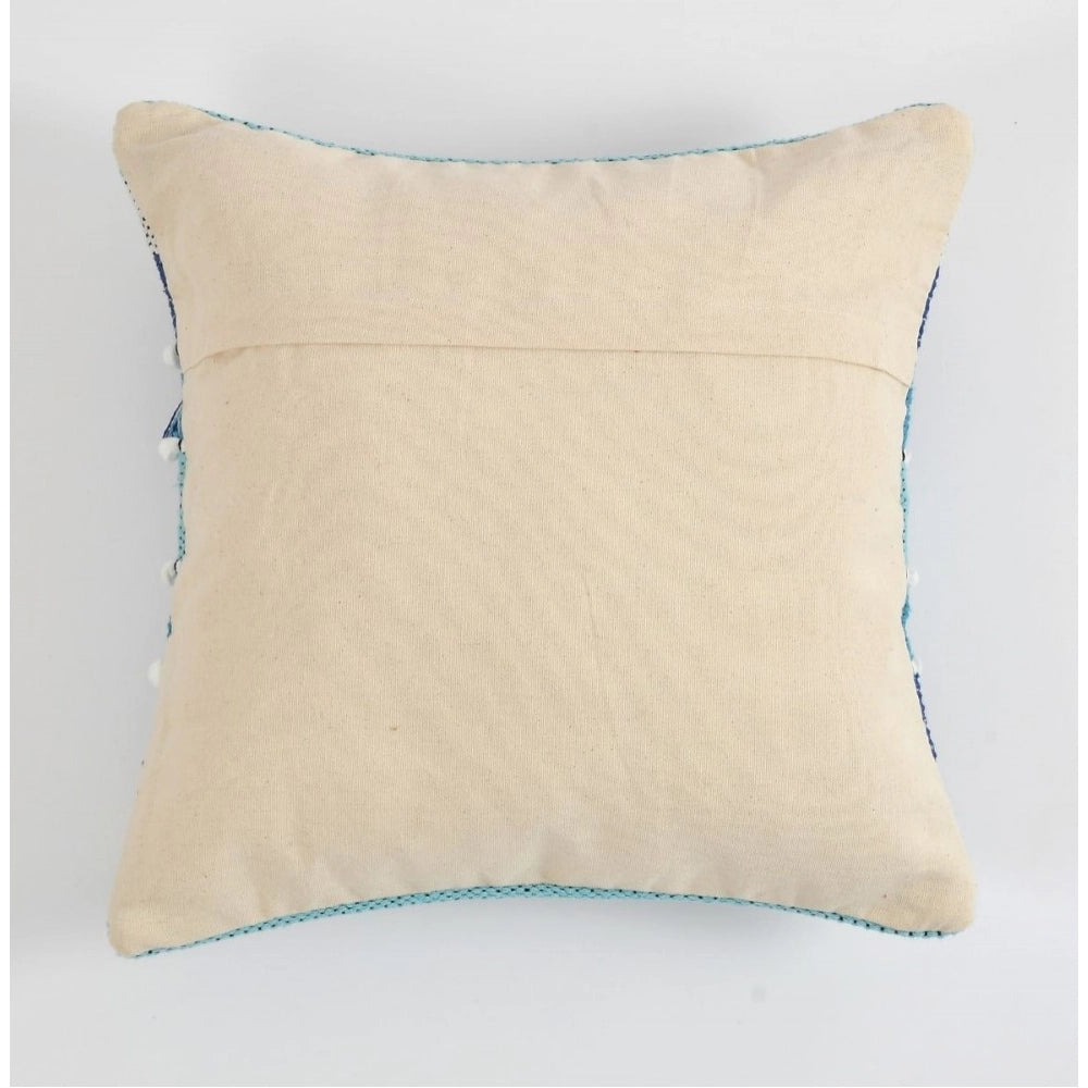Amfyn Cotton Handcrafted Pit Loom Cushion Cover 16x16 Inch Pack of 2 (Blue)