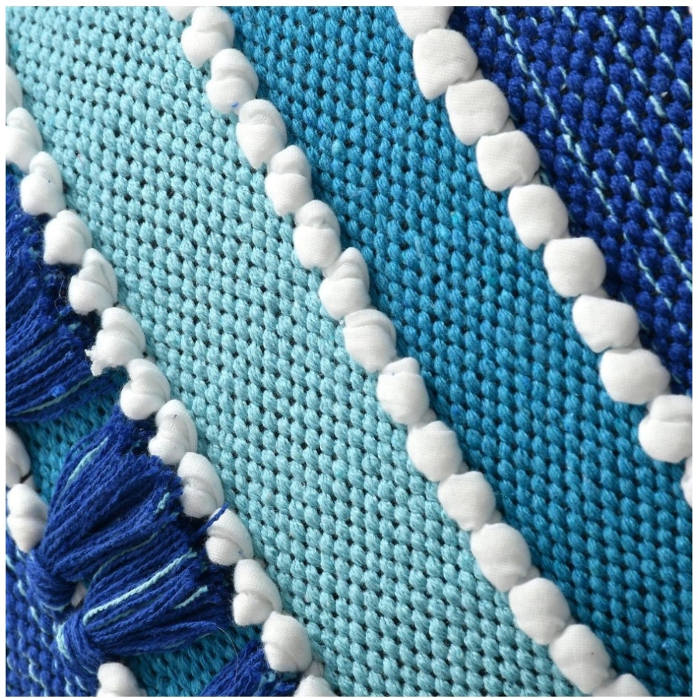 Amfyn Cotton Handcrafted Pit Loom Cushion Cover 16x16 Inch Pack of 2 (Blue)