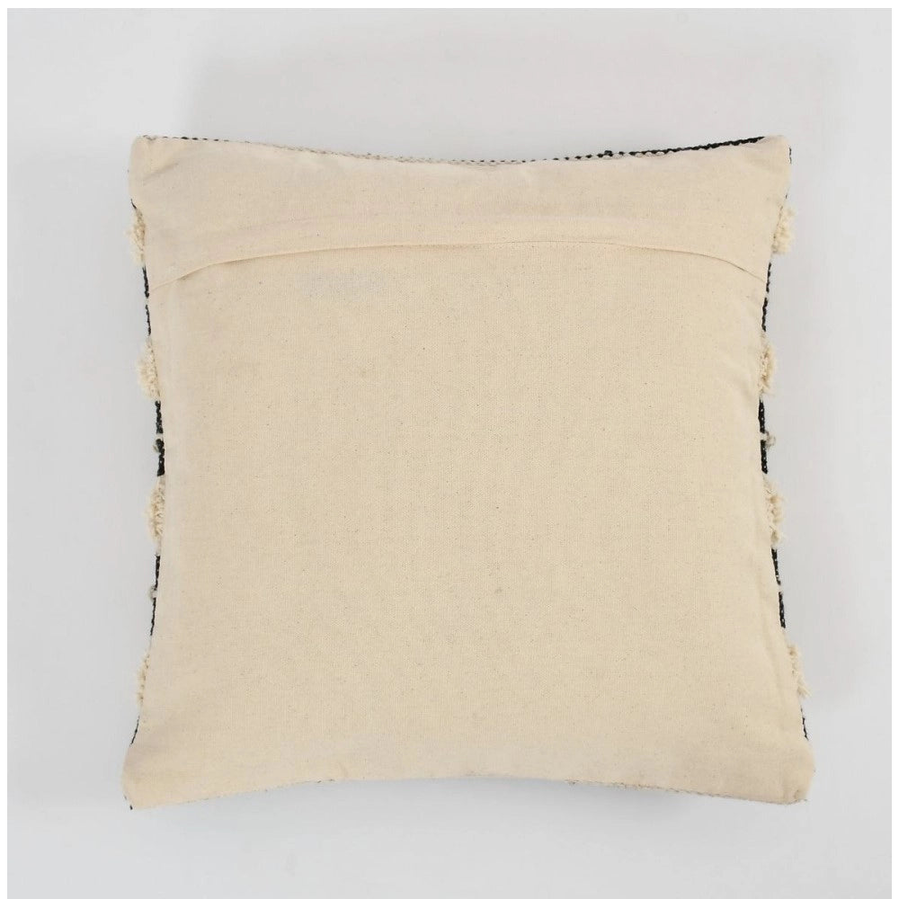 Amfyn Cotton Striped Handcrafted Pit Loom Cushion Cover 16x16 Inch Pack of 2 (Black Cream)