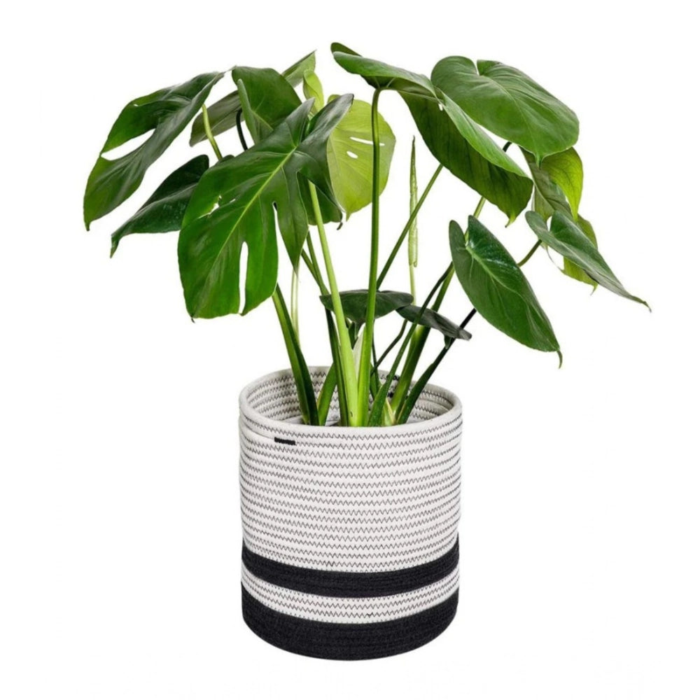 Amfyn Cotton Large Woven Storage Basket 10x10 Inch Pack of 1 (Black &amp; White)