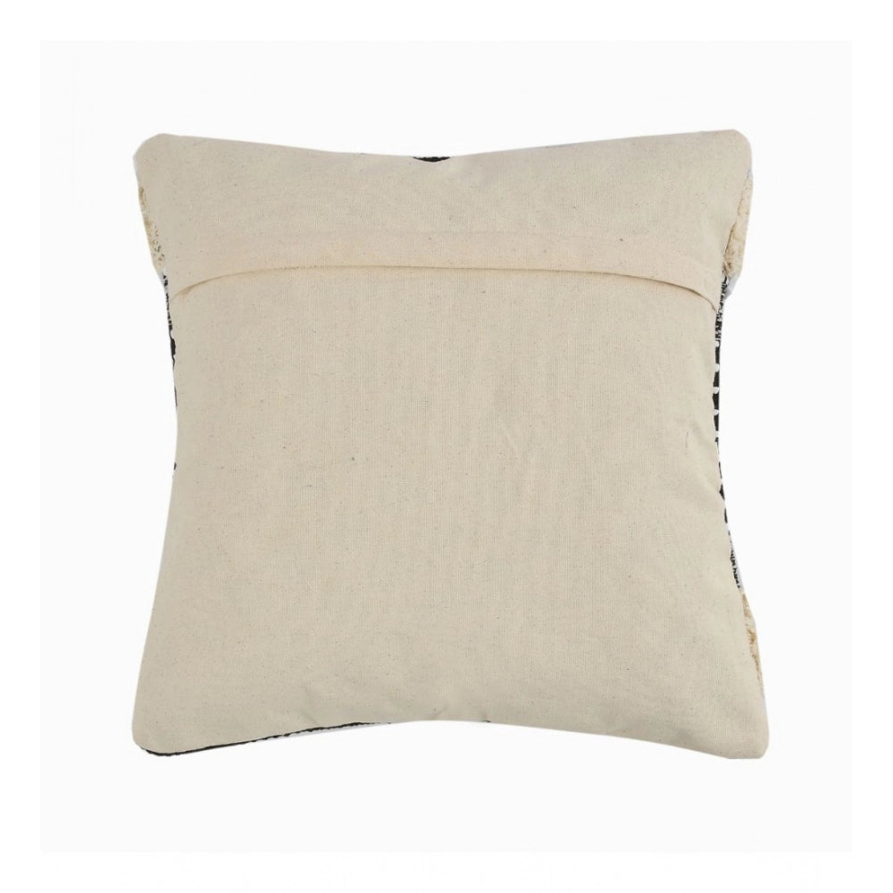 Amfyn Cotton Diamond Handcrafted Pit Loom Cushion Cover 16x16 Inch Pack of 2 (Black Cream)