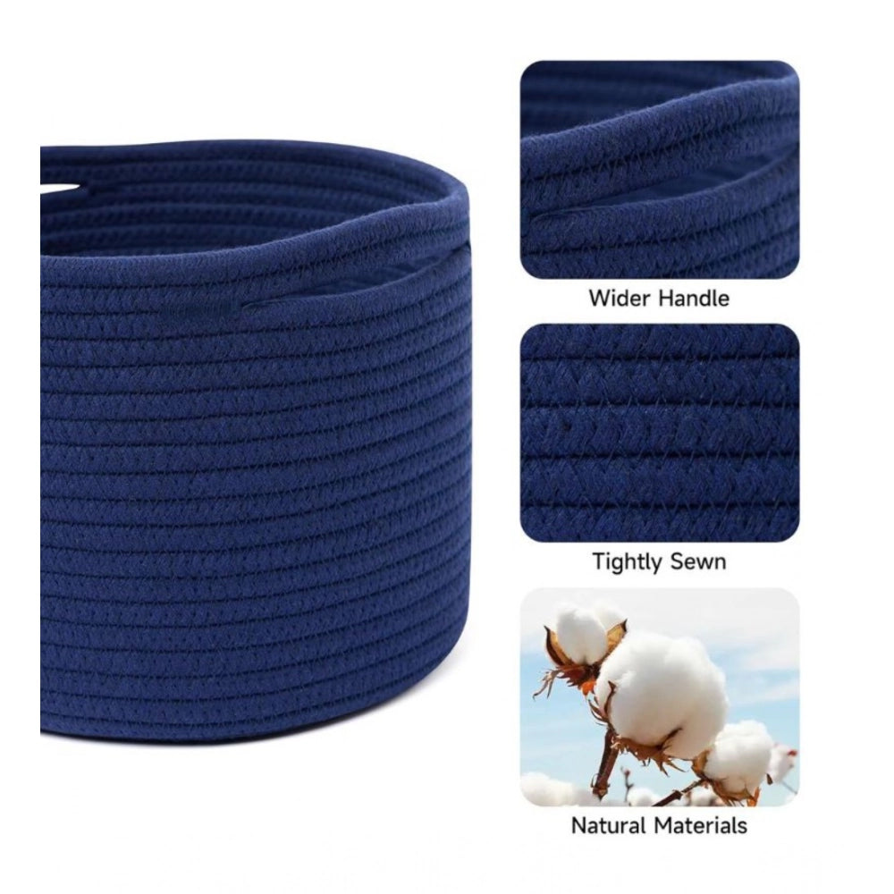 Amfyn Cotton Round Small Storage Basket 9x7 Inch Pack of 1 (Blue)