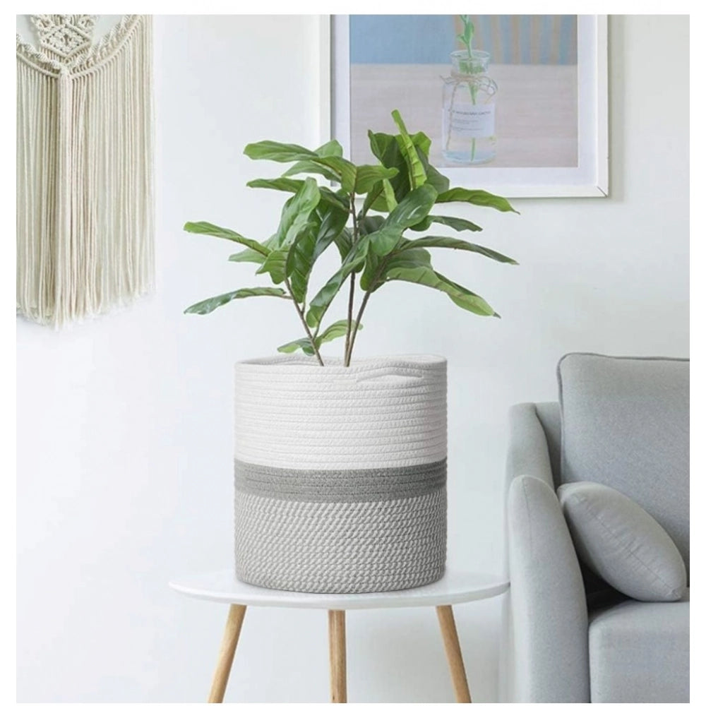 Amfyn Cotton Large Woven Storage Basket 11x11 Inch Pack of 1 (Grey White)