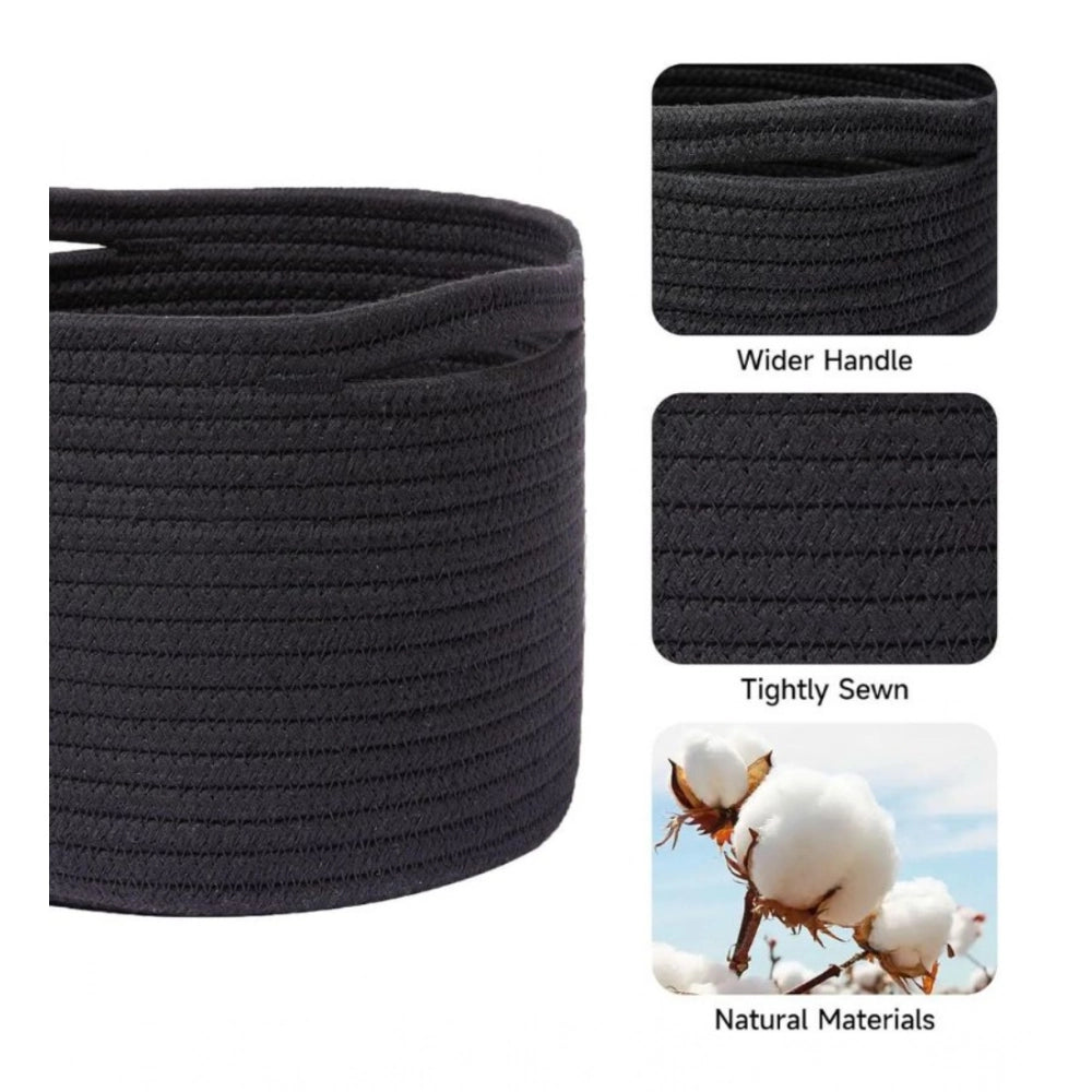 Amfyn Cotton Round Small Storage Basket 9x7 Inch Pack of 1 (Black)