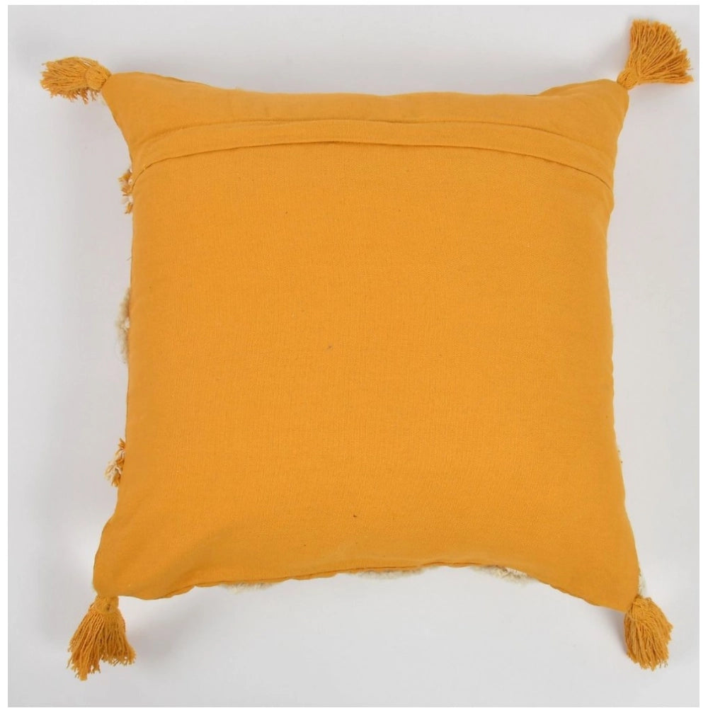 Amfyn Cotton Tufted Cushion Pillow Cover 16x16 Inch Pack of 2 (Yellow White)