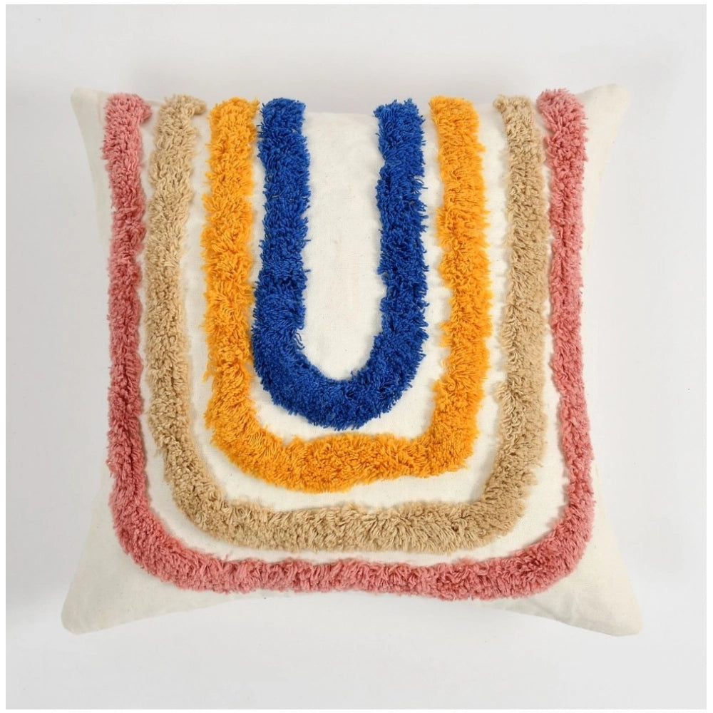 Amfyn Cotton Tufted Cushion Pillow Cover 16x16 Inch Pack of 2 (Ranibow)