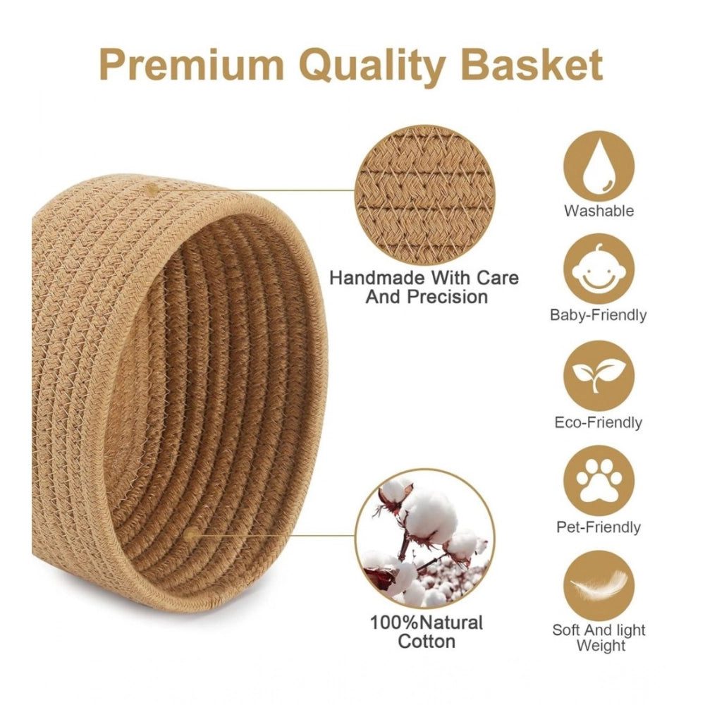 Amfyn Cotton Storage Rope Woven Baskets Pack of 2 (Beige)