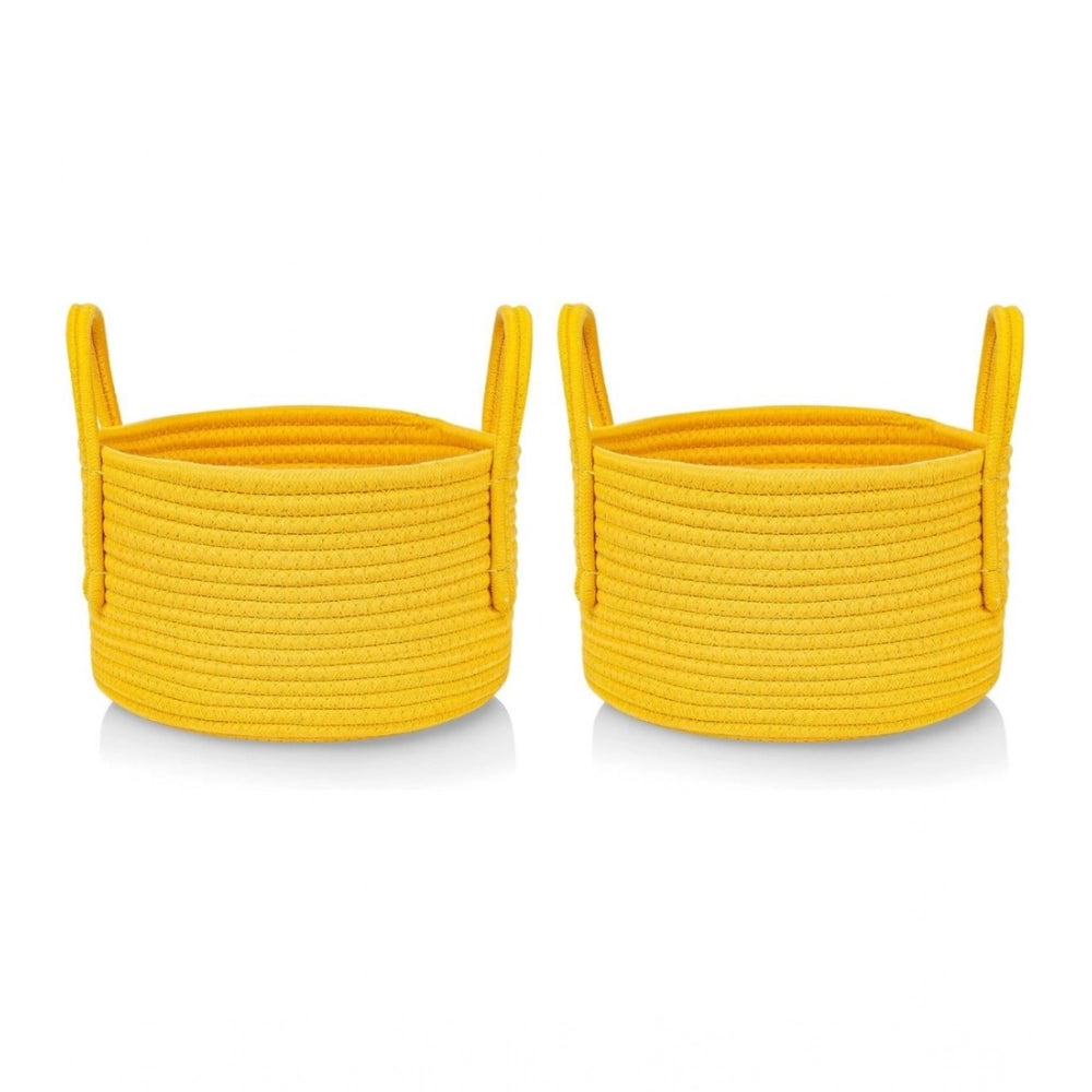 Amfyn Cotton Round Storage Rope Woven Baskets Pack of 2 (Yellow)
