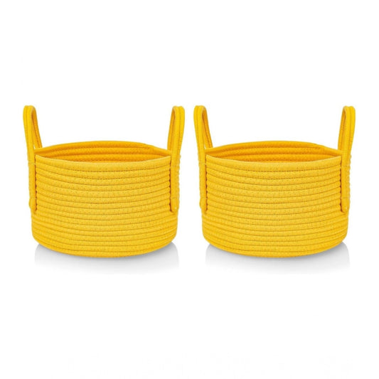 Amfyn Cotton Round Storage Rope Woven Baskets Pack of 2 (Yellow)