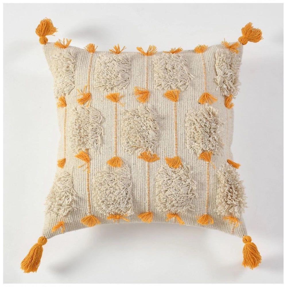 Amfyn Cotton Handcrafted Pit Loom Cushion Cover 16x16 Inch Pack of 2 (Yellow)