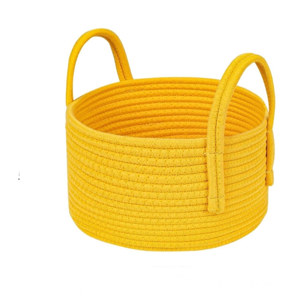 Amfyn Cotton Round Storage Rope Woven Baskets Pack of 2 (Yellow)