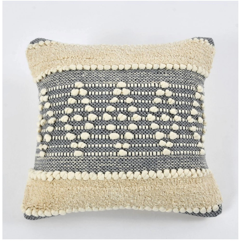 Amfyn Cotton Diamond Handcrafted Pit Loom Cushion Cover 16x16 Inch Pack of 2 (Grey Cream)