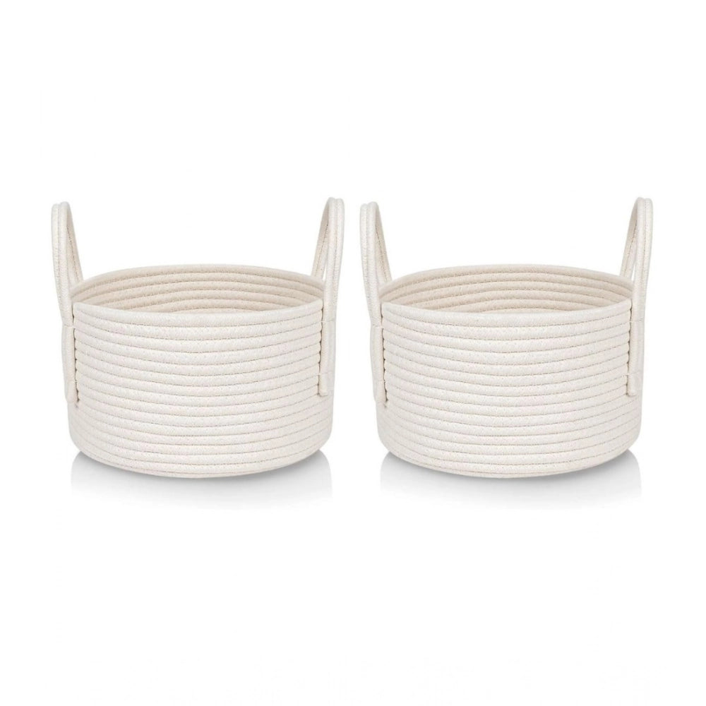 Amfyn Cotton Round Storage Rope Woven Baskets Pack of 2 (White)