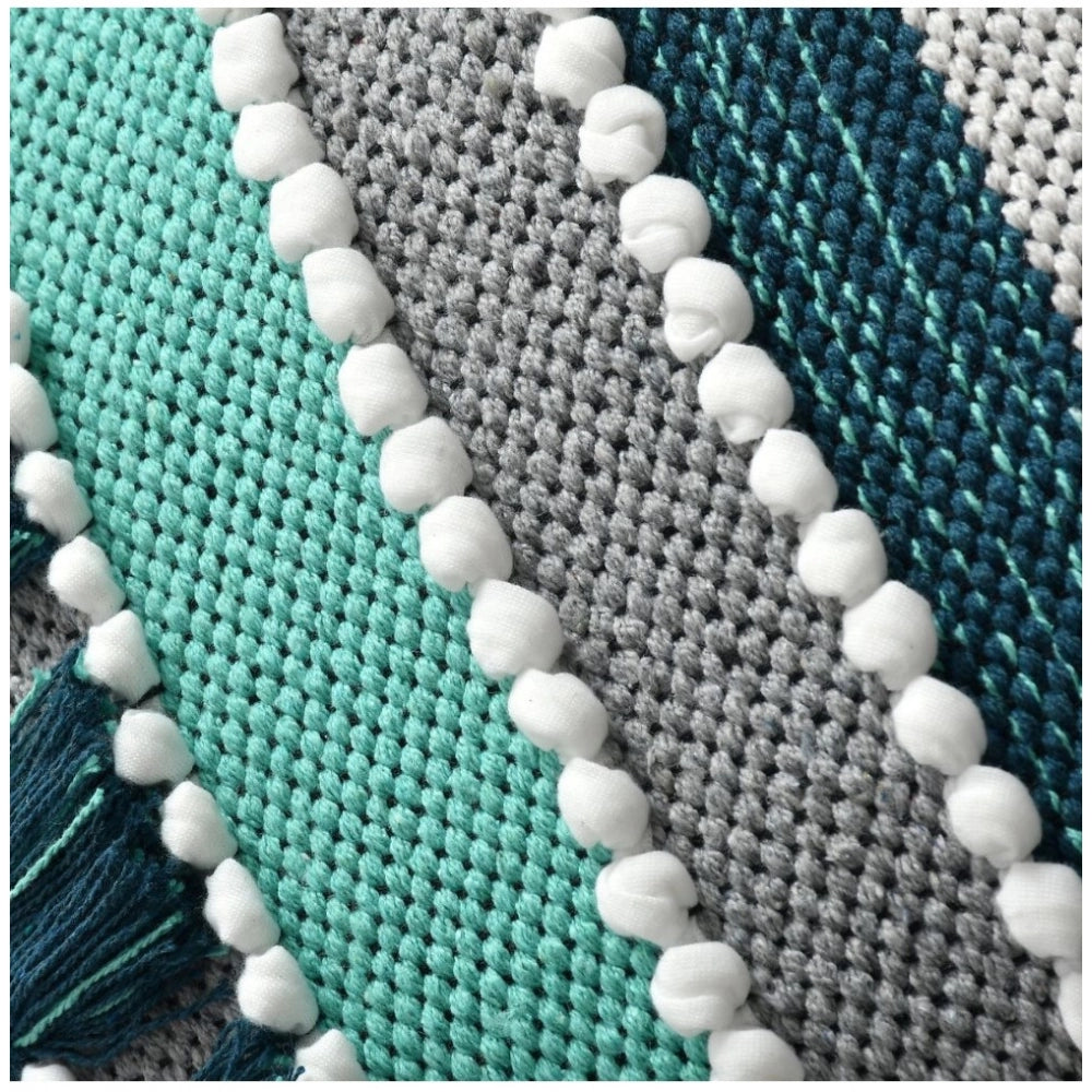 Amfyn Cotton Handcrafted Pit Loom Cushion Cover 16x16 Inch Pack of 2 (Green)