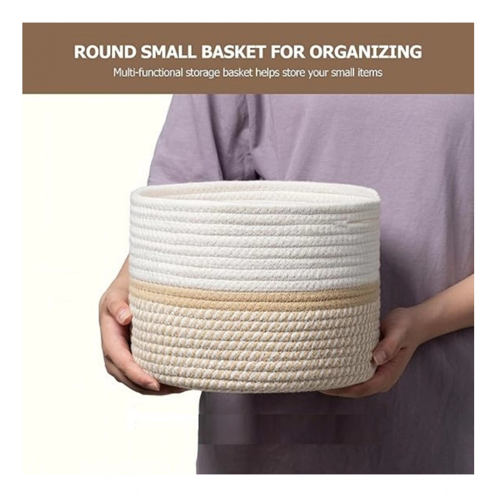 Amfyn Cotton Storage Rope Woven Baskets 9x7 Inch Pack of 1 (Beige)