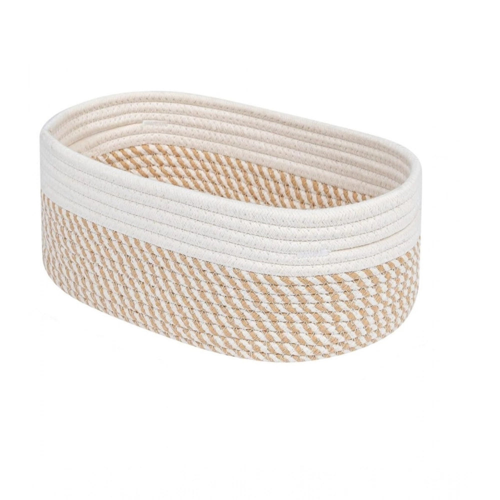 Amfyn Cotton Oval Storage Rope Woven Baskets Pack of 1 (Beige White)