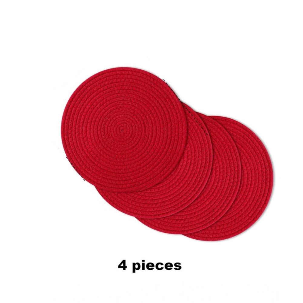Amfyn Cotton Dining Table Round Placemat Mats Set of 4 (Red)