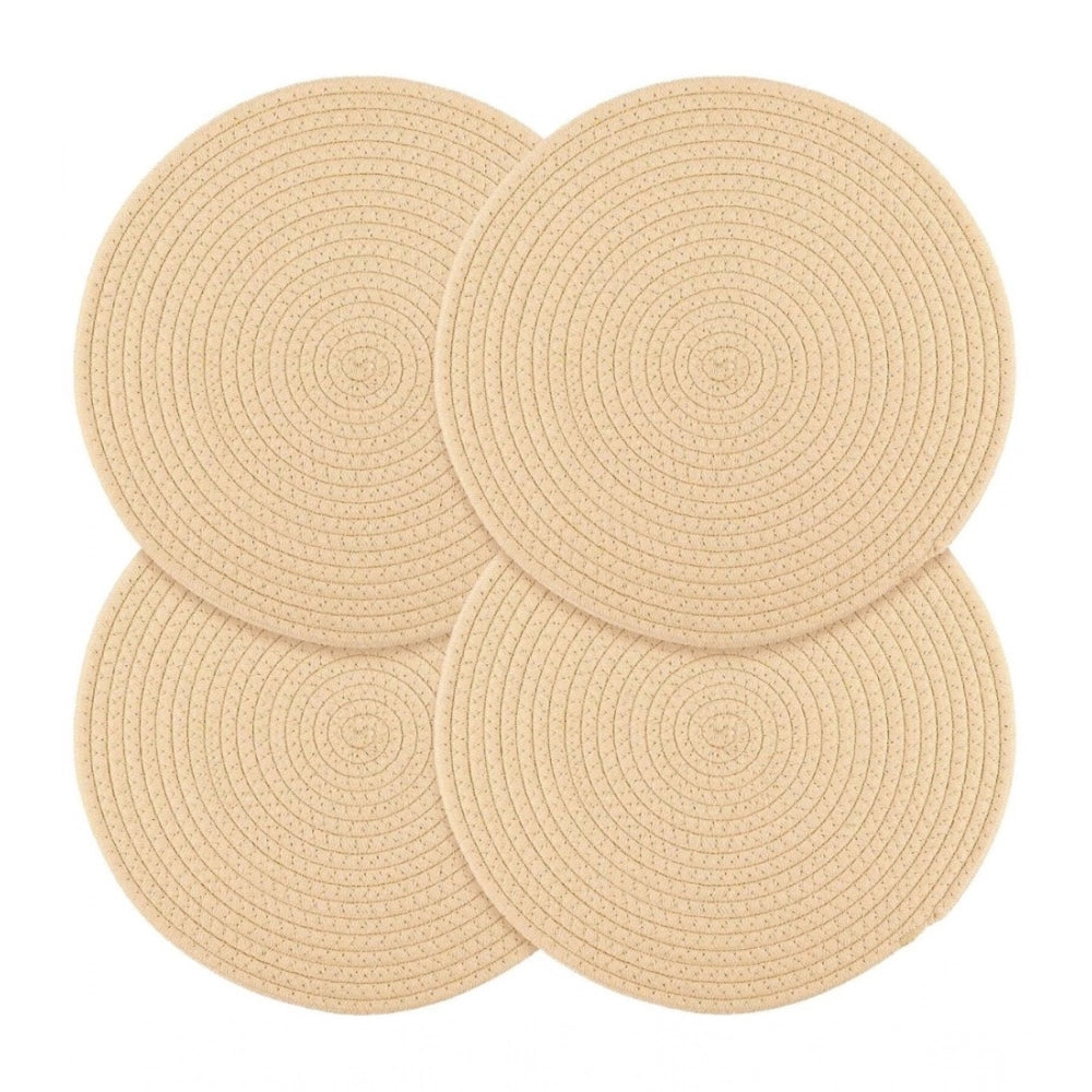 Amfyn Cotton Dining Table Round Placemat Mats Set of 4 (Cream)
