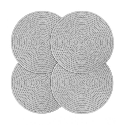 Amfyn Cotton Dining Table Round Placemat Mats Set of 4 (Grey)