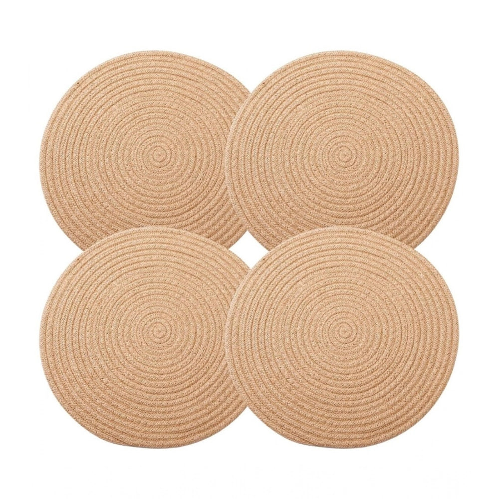 Amfyn Cotton Dining Table Round Placemat Mats Set of 4 (Beige)