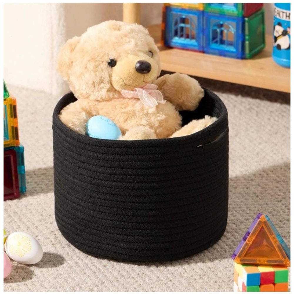 Amfyn Cotton Round Small Storage Basket 9x7 Inch Pack of 1 (Black)