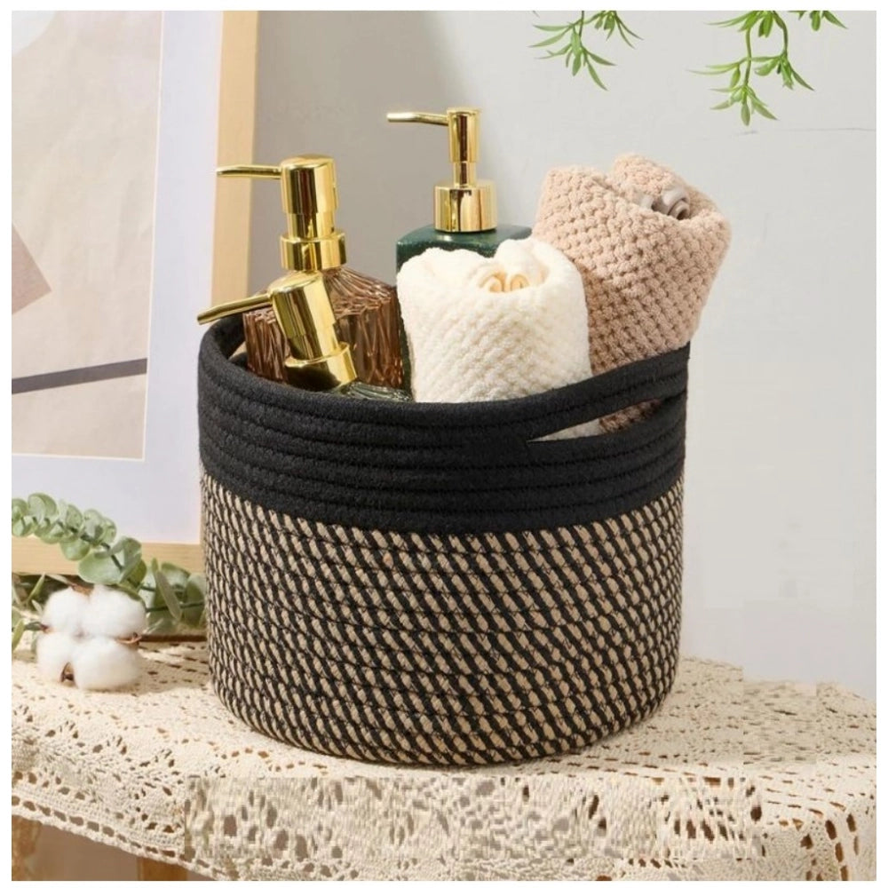 Amfyn Cotton Round Small Storage Basket 9x7 Inch Pack of 1 (Beige)