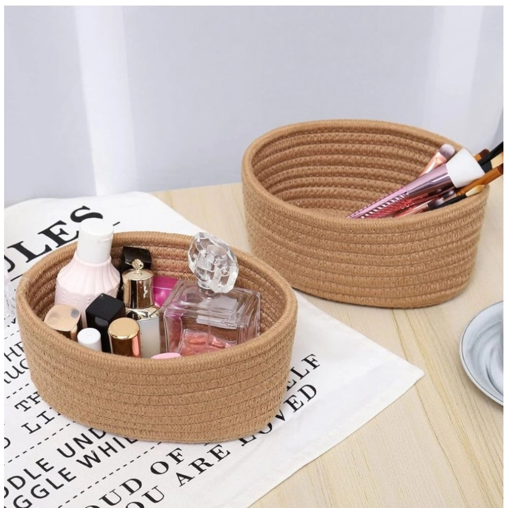 Amfyn Cotton Storage Rope Woven Baskets Pack of 2 (Beige)