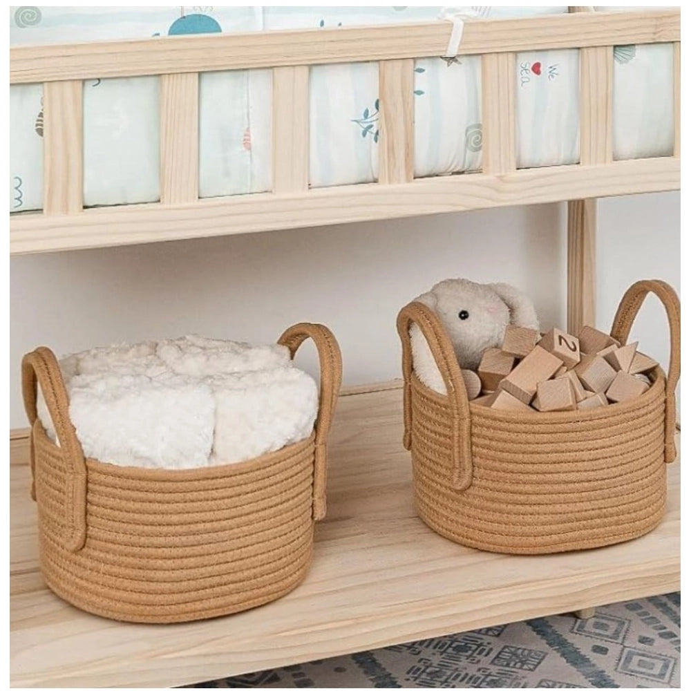 Amfyn Cotton Round Storage Rope Woven Baskets Pack of 2 (Beige)
