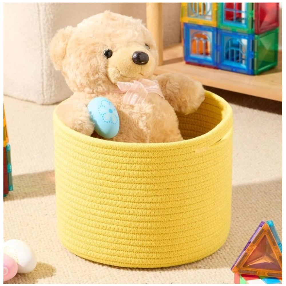 Amfyn Cotton Round Small Storage Basket 9x7 Inch Pack of 1 (Yellow)