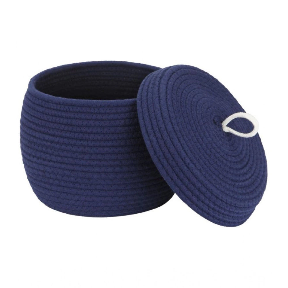 Amfyn Cotton Bear Shaped Storage Matka Basket With Lid Pack of 1 (Blue)