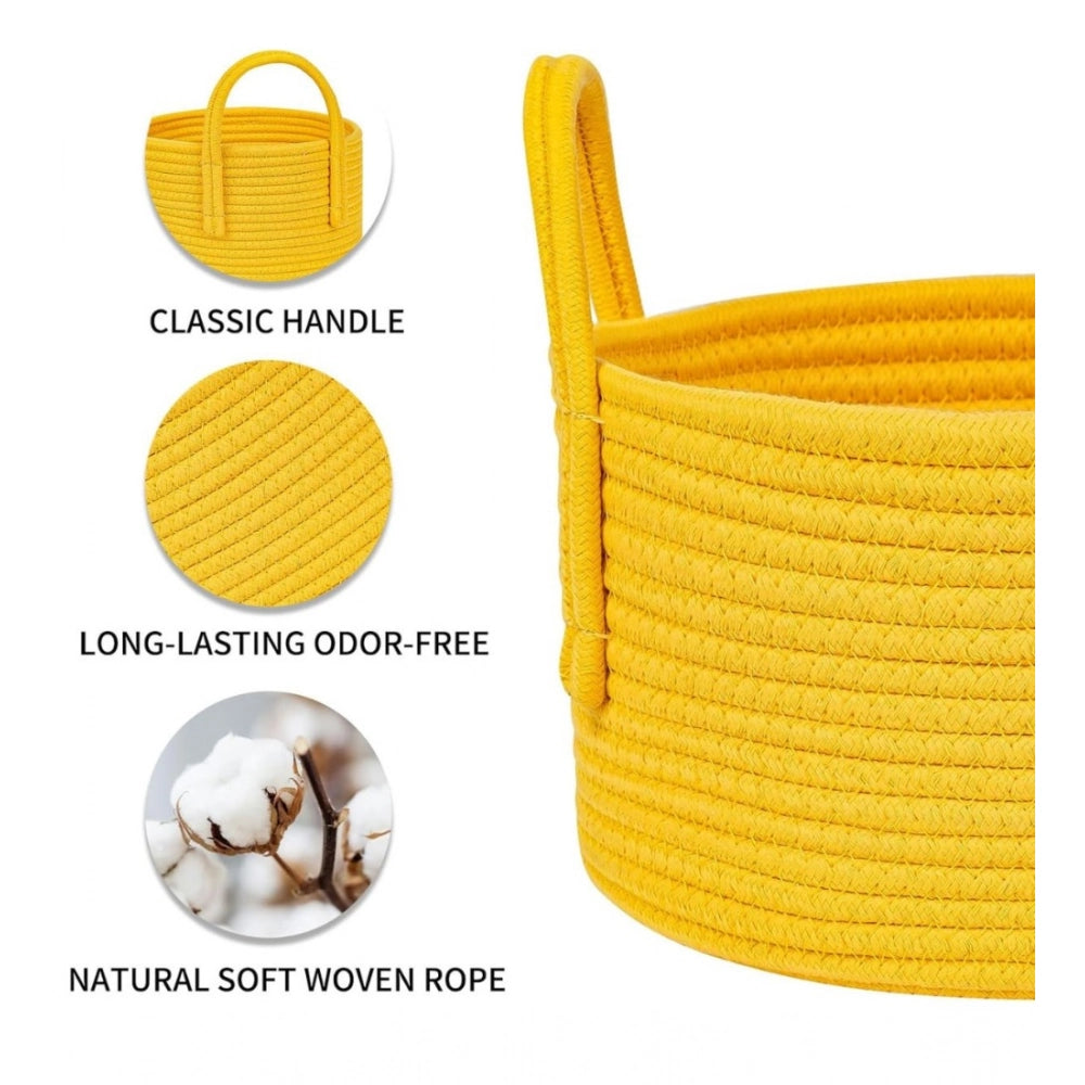 Amfyn Cotton Round Storage Rope Woven Baskets Pack of 2 (Yellow)