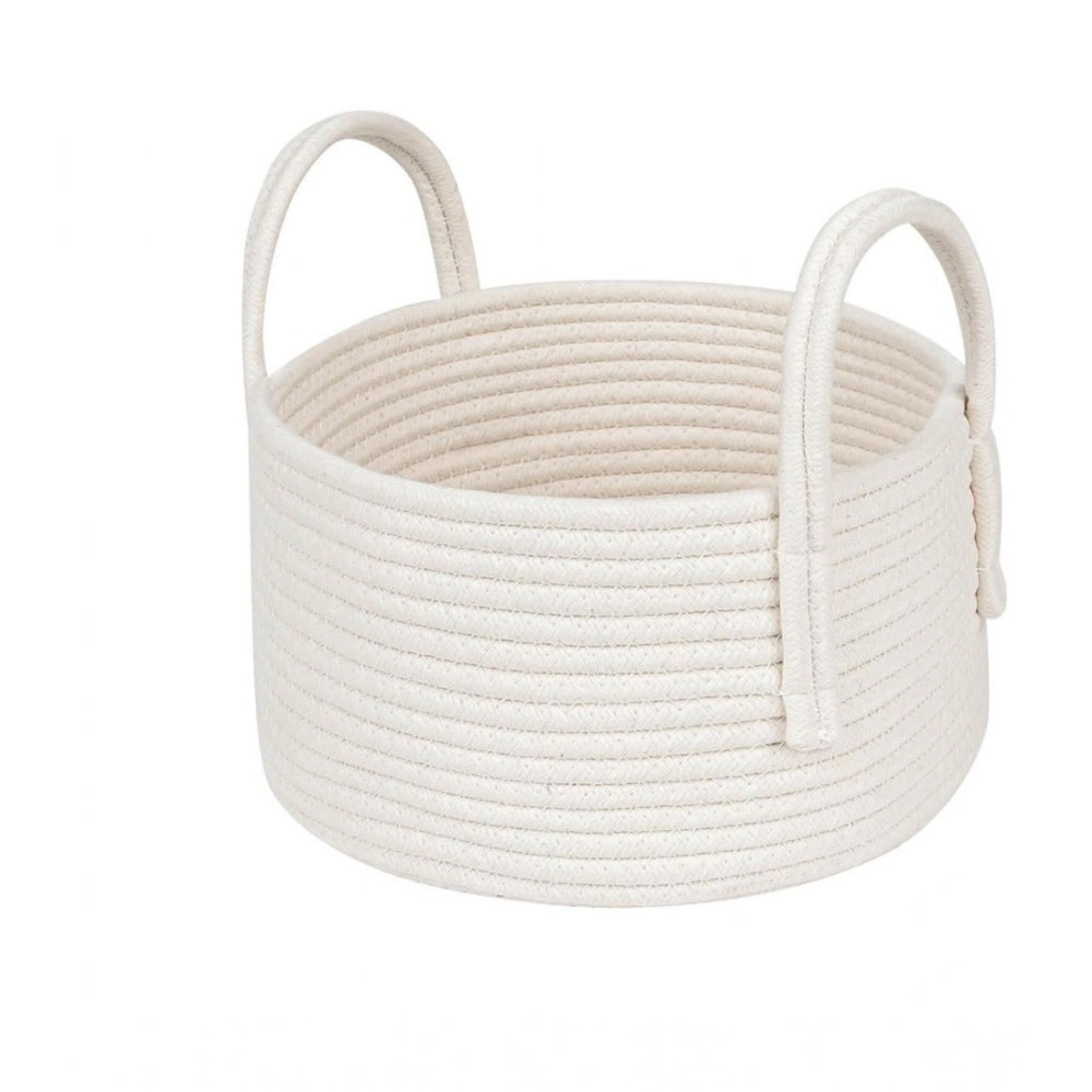 Amfyn Cotton Round Storage Rope Woven Baskets Pack of 2 (White)