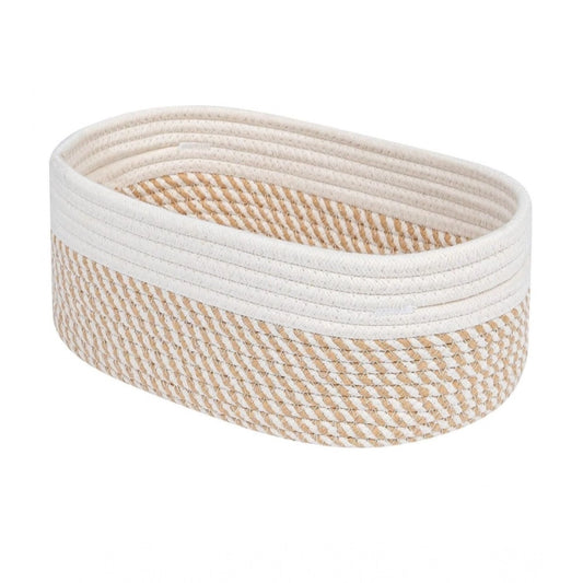 Amfyn Cotton Oval Storage Rope Woven Baskets Pack of 1 (Beige White)