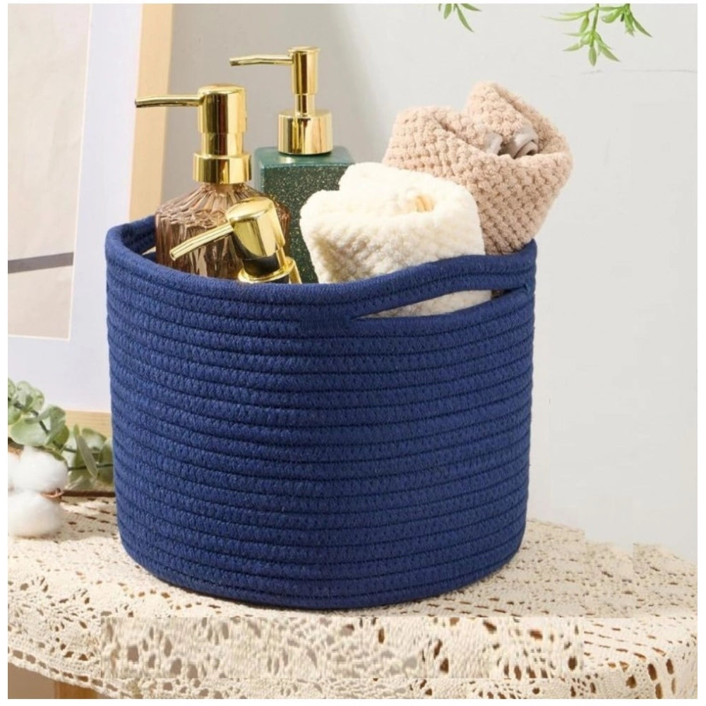 Amfyn Cotton Round Small Storage Basket 9x7 Inch Pack of 1 (Blue)