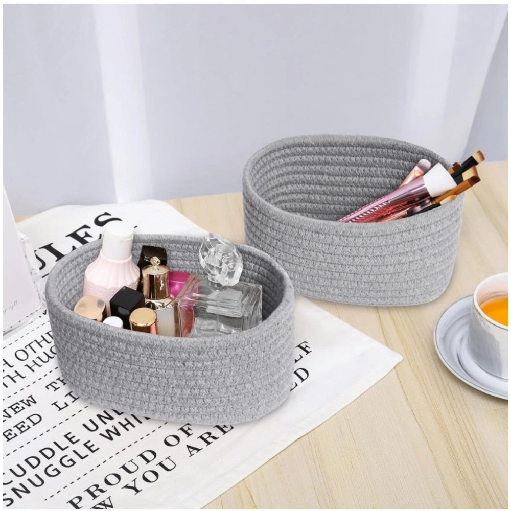 Amfyn Cotton Storage Rope Woven Baskets Pack of 2 (Grey)