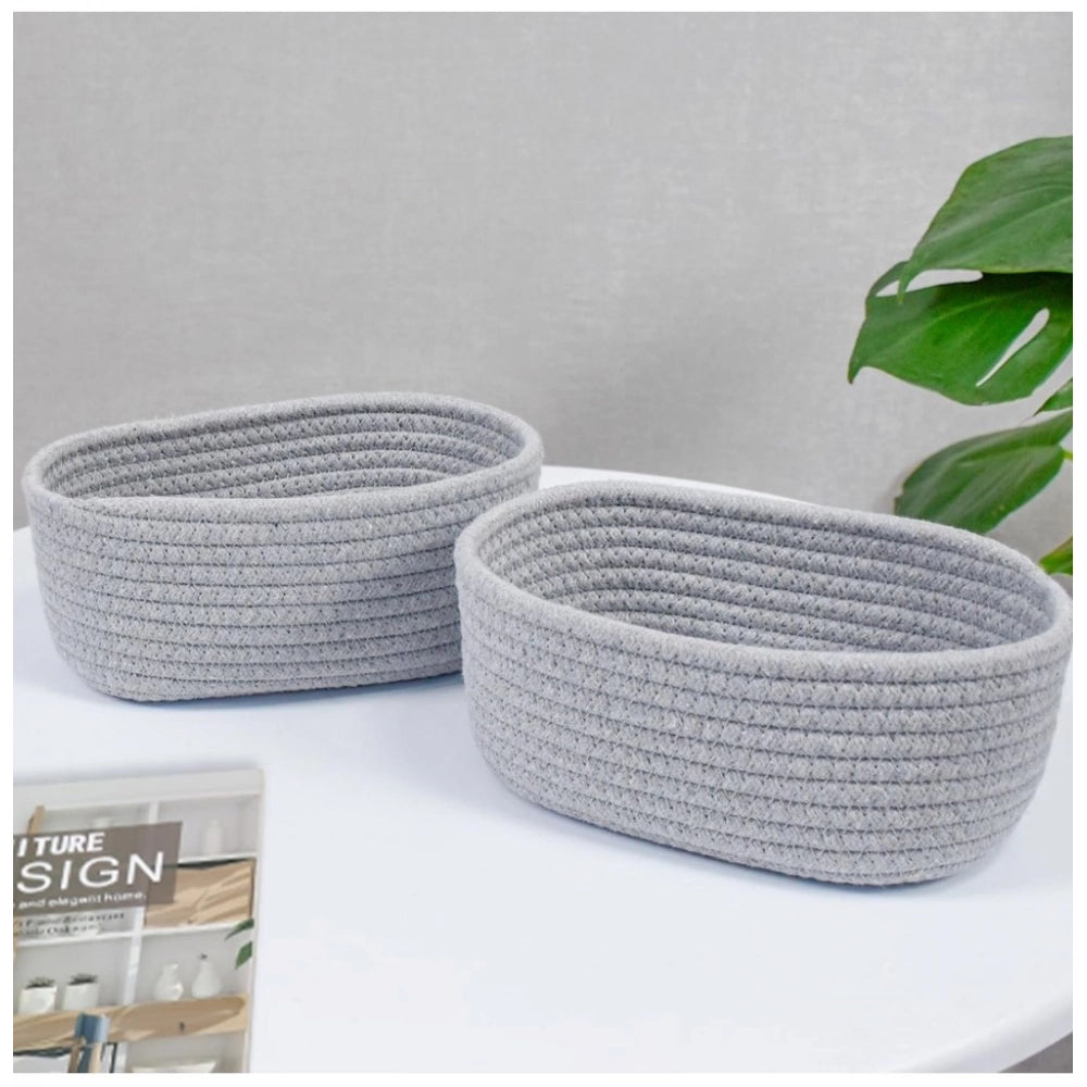 Amfyn Cotton Storage Rope Woven Baskets Pack of 2 (Grey)