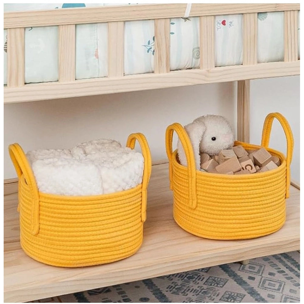 Amfyn Cotton Round Storage Rope Woven Baskets Pack of 2 (Yellow)