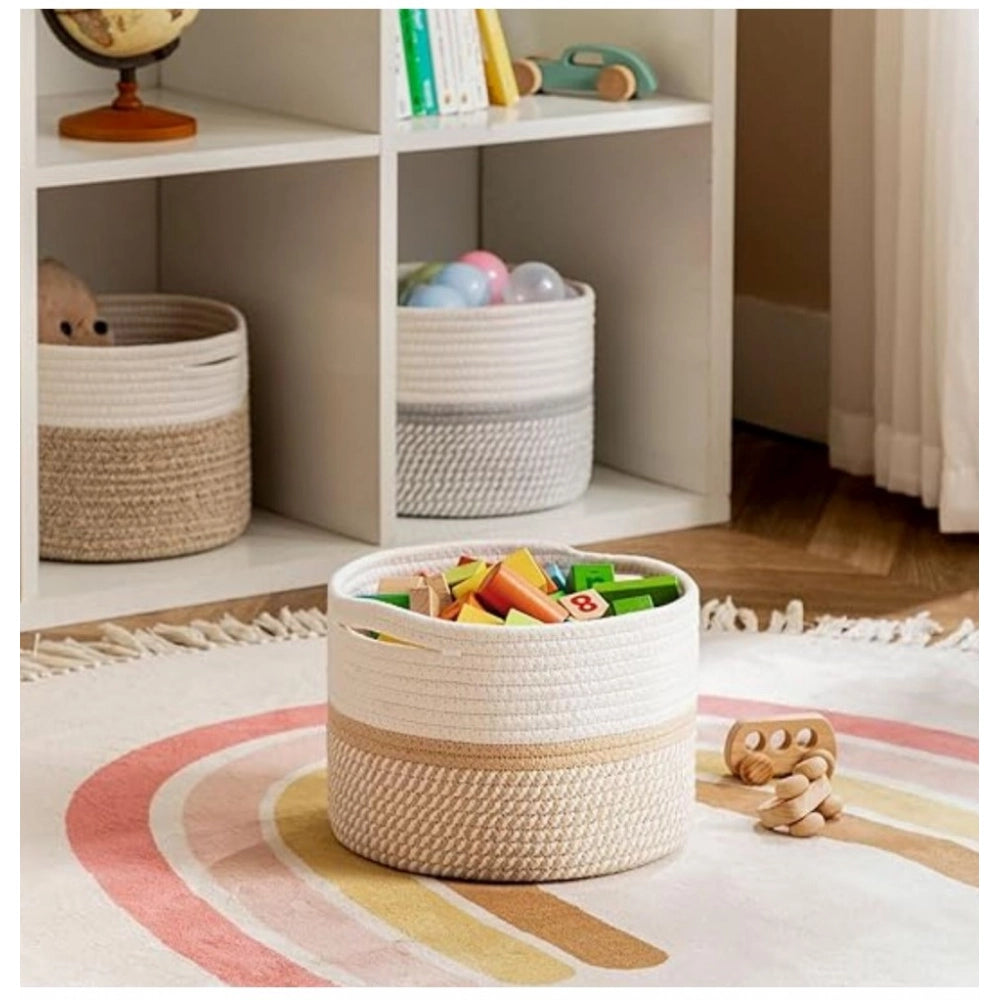 Amfyn Cotton Storage Rope Woven Baskets 9x7 Inch Pack of 1 (Beige)