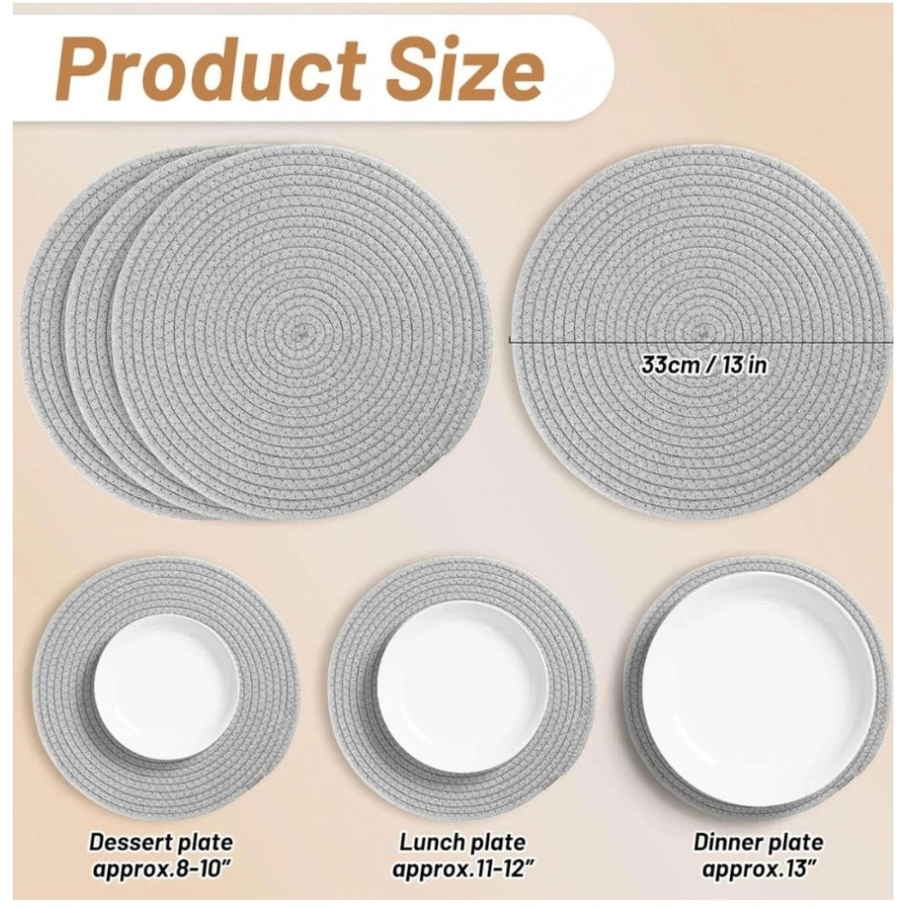 Amfyn Cotton Dining Table Round Placemat Mats Set of 4 (Grey)