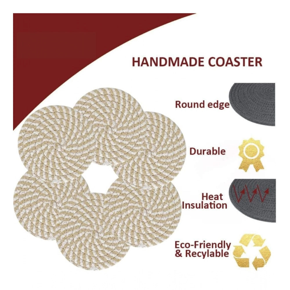 Amfyn Cotton Rope Drink Coasters 6 Pcs Set (Beige White)