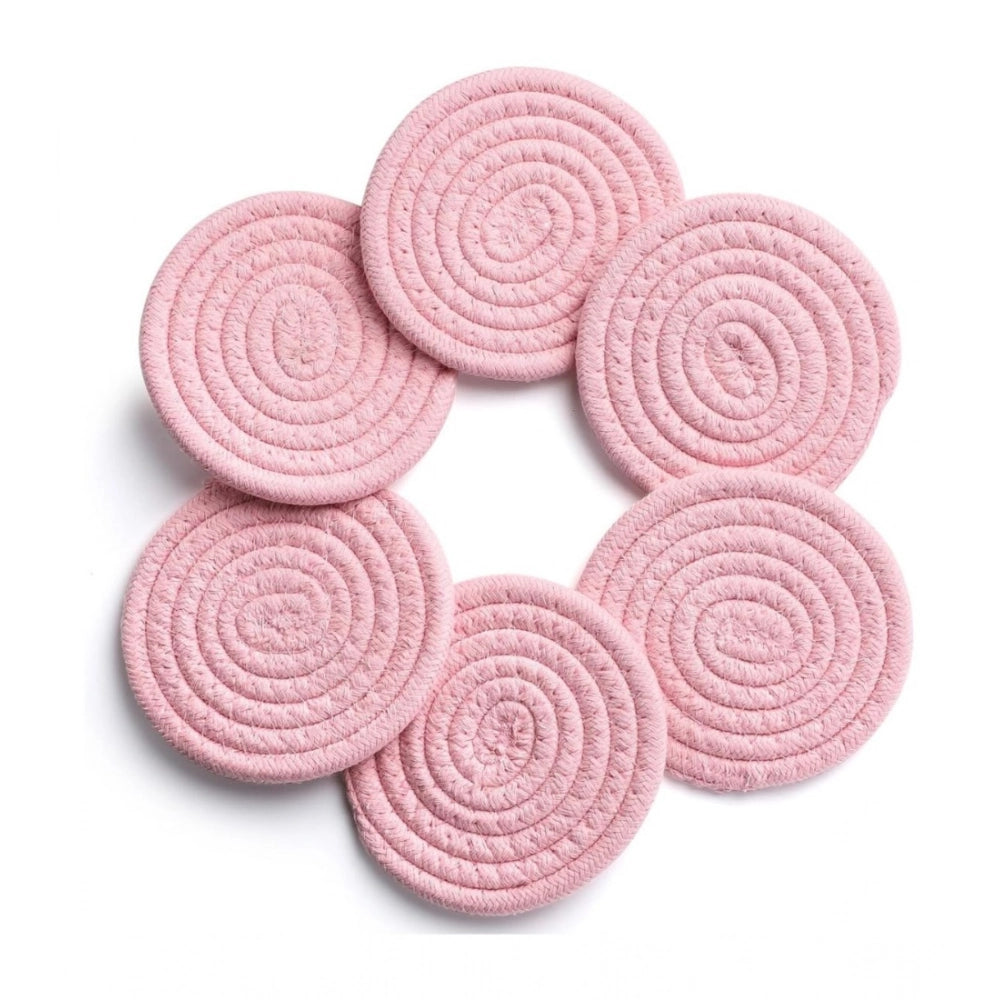 Amfyn Cotton Rope Drink Coasters 6 Pcs Set (Pink)