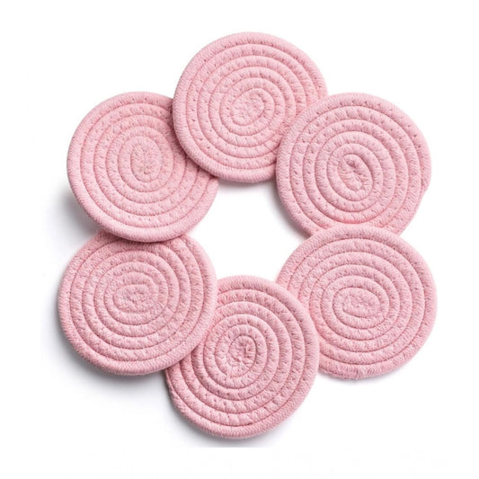 Amfyn Cotton Rope Drink Coasters 6 Pcs Set (Pink)