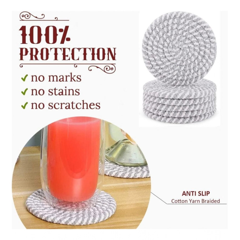 Amfyn Cotton Rope Drink Coasters 6 Pcs Set (Grey White)